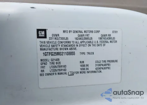 2002 GMC Savana Standard from USA, damaged, VIN 1GTFG25M021108855